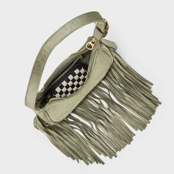 Universal Thread - Western Faux Suede Fringe Shoulder Bag Purse - Uni Green - Picture 4 of 4